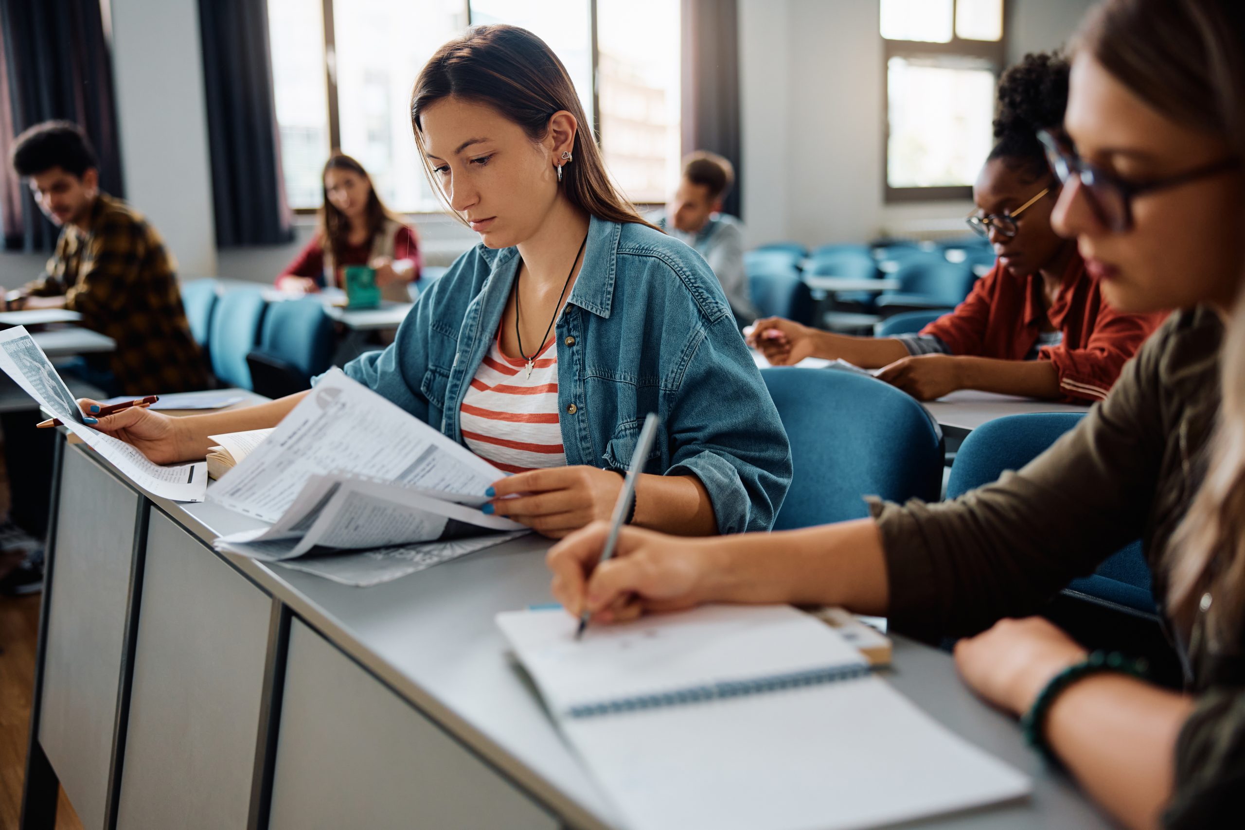 Students attending a class on campus.